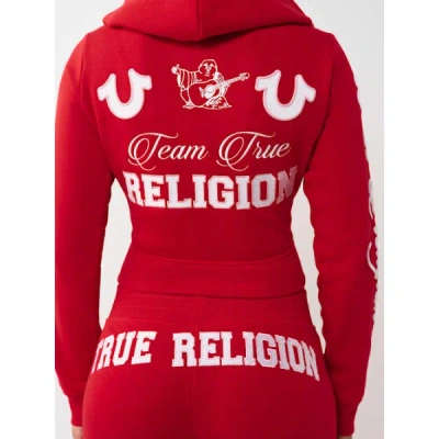 True Religion Women's Embroidered Shrunken Zip Hoodie In Red
