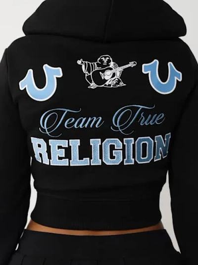 True Religion Women's Embroidered Shrunken Zip Hoodie In Black