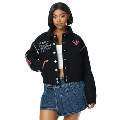 True Religion Women's Embroidered Wool Moto Jacket In Black