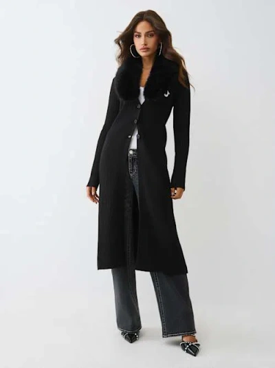 True Religion Women's Faux Fur Duster Cardigan In Black