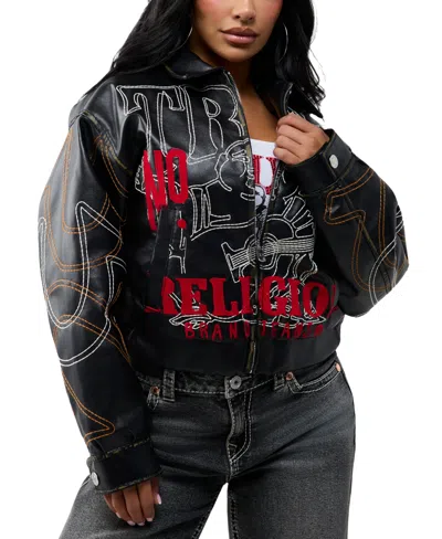 True Religion Women's Faux Leather Oversized Y2k Jacket In Black