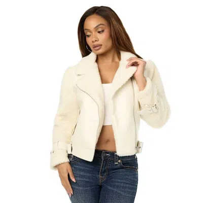 True Religion Women's Faux Leather Sherpa Aviator Jacket In White