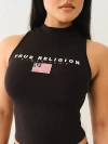 True Religion Women's Flag Embroidered Mock Neck Tank Top In Black
