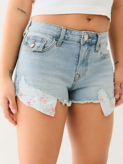 True Religion Women's Frayed Hem Mid Rise Booty Short