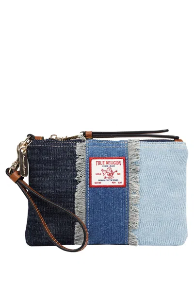 True Religion Women's Frayed Panel Denim Pouch Wristlet In Denim Blue