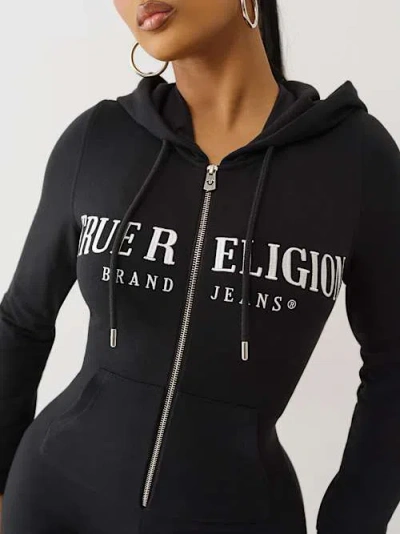 True Religion Women's French Terry Hoodie Romper In Black