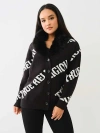 True Religion Women's Faux Fur Collar Cardigan Sweater In Black