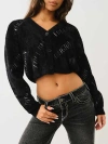 True Religion Women's Fuzzy Logo Cardigan Sweater In Black