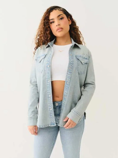 TRUE RELIGION WOMEN'S GEORGIA LONG SLEEVE DENIM SHIRT