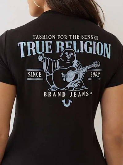 True Religion Women's Gridded Buddha Crew T-shirt In Black