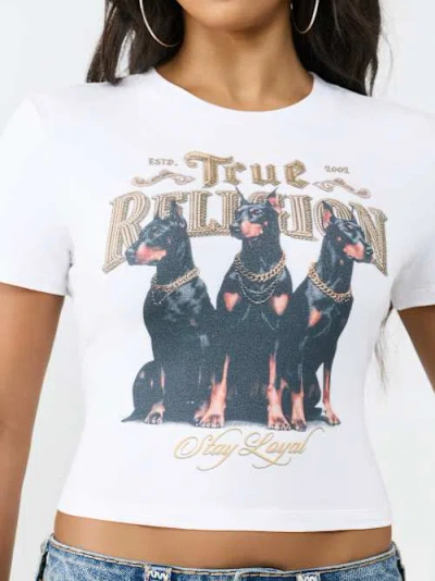 True Religion Women's Guard Dog Crewneck Baby T-shirt In White