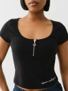 True Religion Women's Half Zip Ribbed Top In Black