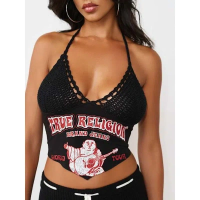 True Religion Women's Heritage Crochet Halter Top In Black