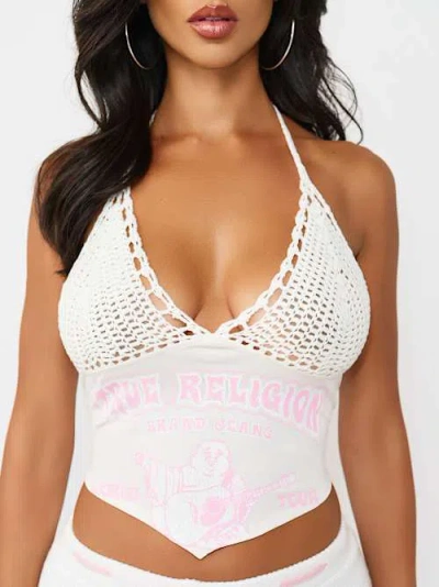 True Religion Women's Heritage Crochet Halter Top In White