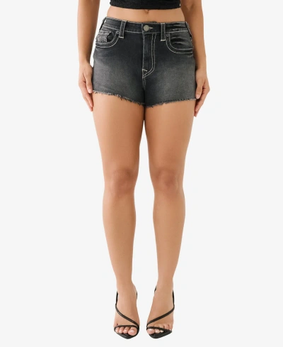 True Religion Women's Hip Cutout Summer Denim Shorts In Black Wash