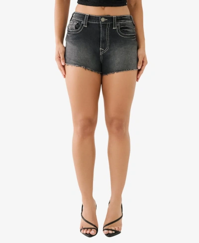 True Religion Women's Hip Cutout Summer Denim Shorts In Eclipse Black