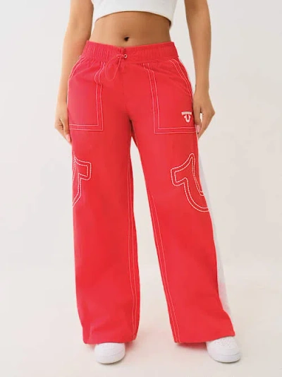 True Religion Women's Horseshoe Big T Nylon Track Pant In Purple