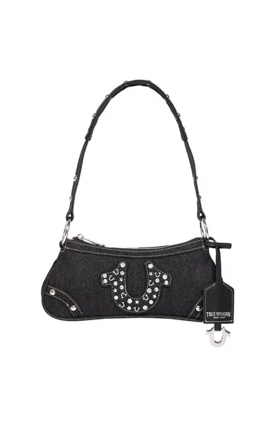 True Religion Women's Horseshoe Black Denim Shoulder Bag