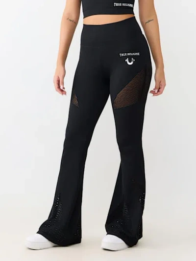 True Religion Women's Horseshoe Cutout Seamless Flare Pant In Black