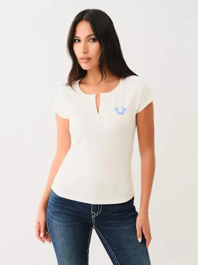 True Religion Women's Horseshoe Logo Raglan T-shirt In White