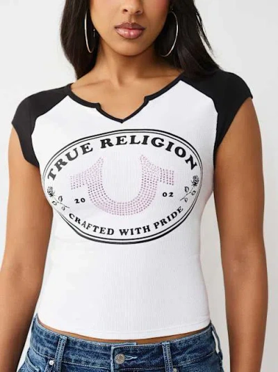 True Religion Women's Horseshoe Rose Baby T-shirt In White