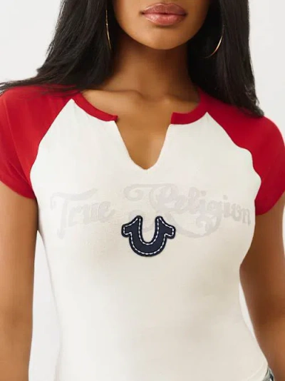 True Religion Women's Horseshoe V-notch Raglan T-shirt In White