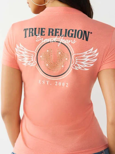 True Religion Women's Horseshoe Wing Crewneck T-shirt In Pink