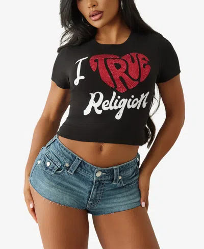 True Religion Women's I Love  Crew Neck T-shirt In Black