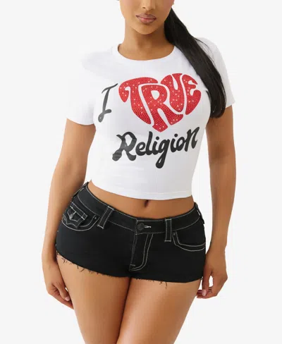 True Religion Women's I Love  Crew Neck T-shirt In White