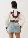 True Religion Crop Varsity Jacket In White