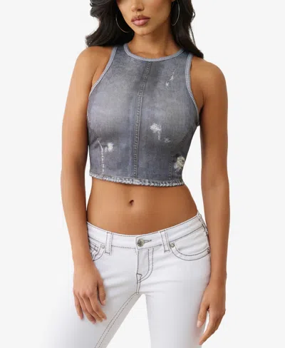 True Religion Women's Indigo Terry Crew Neck Top In Gray
