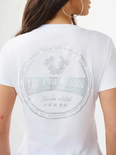 True Religion Women's Iridescent Logo V-neck T-shirt In White