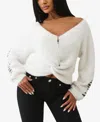 True Religion Women's Jacquard Reversible Crew Neck Sweater In White