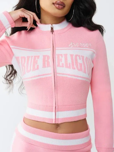 True Religion Women's Jacquard Shrunken Track Jacket In Pink
