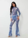 True Religion Women's Jean Graphic Print Mesh Flare Pant In Blue
