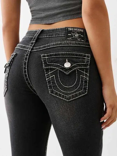 True Religion Women's Jennie Mid Rise Big T Curvy Skinny Jean In Black