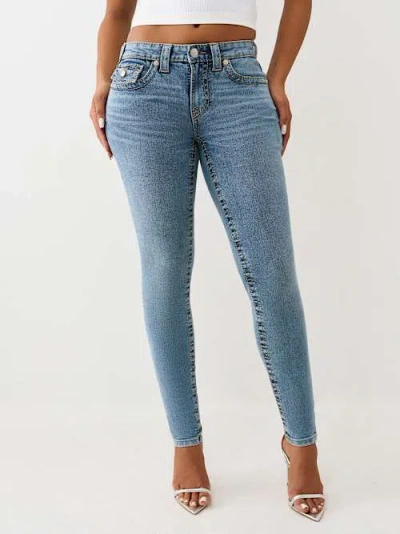 True Religion Women's Jennie Mid Rise Big T Curvy Skinny Jean In Blue