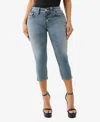 True Religion Women's Jennie Mid Rise Flap Capri Jeans In Sunset Rose
