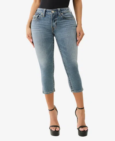 True Religion Women's Jennie Mid Rise Flap Capri Jeans In Sunset Rose