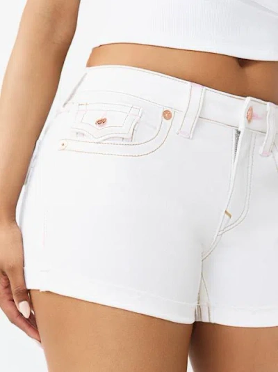 True Religion Women's Jennie Mid Rise Flap Curvy Short In Burgundy