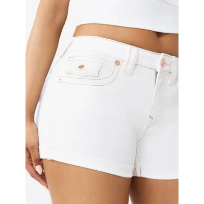 True Religion Women's Jennie Mid Rise Flap Curvy Short In White