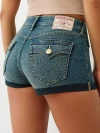 True Religion Women's Jennie Mid Rise Flap Short In Blue