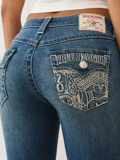 True Religion Women's Jennie Mid Rise Money Embroidered Curvy Skinny Jean In Blue