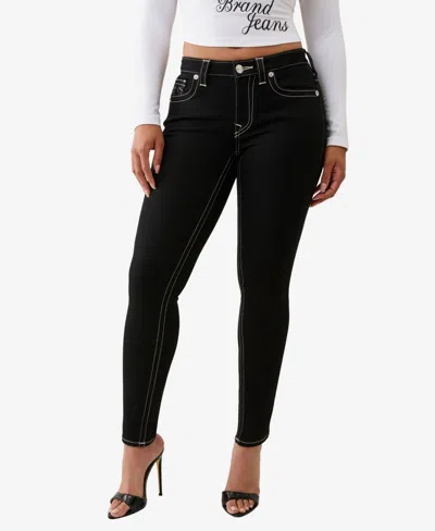 True Religion Women's Jennie Mid Rise Skinny Flap Jeans In Black Rinse