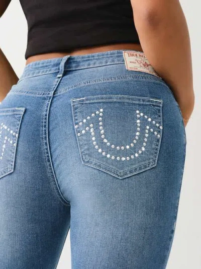 True Religion Women's Jennie Mid Rise Studded Skinny Jean In Blue