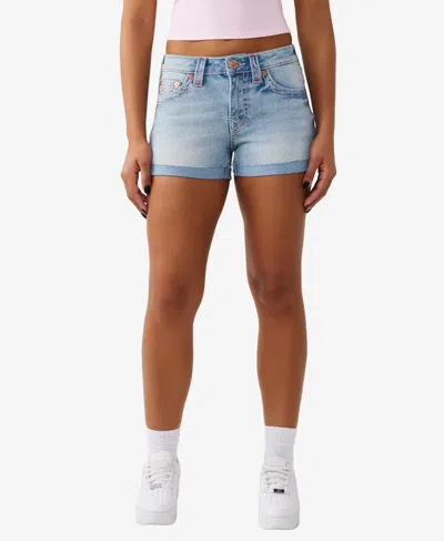 True Religion Women's Jennie Mid-rise Big T Shorts In Blue
