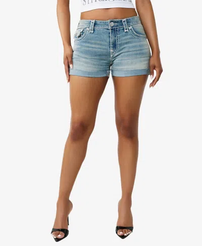 True Religion Women's Jennie Mid-rise Super T-flap Shorts In Blue