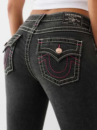 True Religion Women's Jennie Mr Skinny Big T Flap Jean In Black