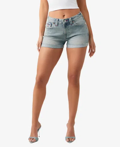 True Religion Women's Jennie Skinny Mid-rise Flap Shorts In Blue