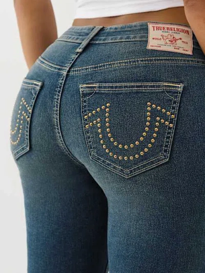 True Religion Women's Jennie Studded Mid Rise Curvy Skinny Jean In Blue